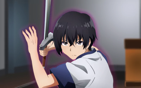 Anime-style 4K Ultra HD wallpaper featuring Cid Kagenou from The Eminence in Shadow, poised with a sword in a dynamic action stance.