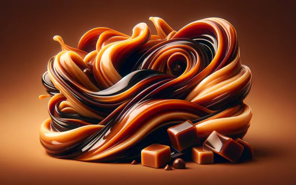 HD desktop wallpaper of swirls of caramel toffee on a warm background.