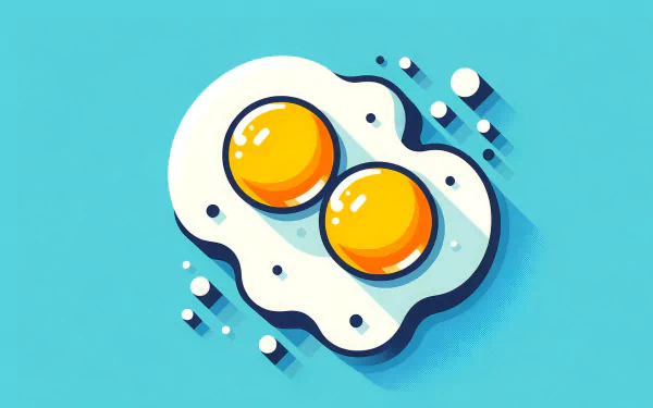 A vibrant HD wallpaper featuring two fried eggs with bright yellow yolks on a light blue background, creating a fun and playful kitchen theme.