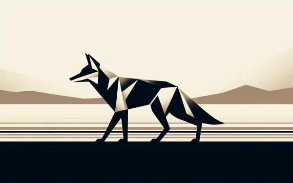 HD wallpaper featuring a stylized geometric coyote against a minimalist mountain backdrop.