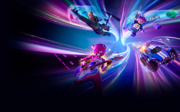 Fortnite HD desktop wallpaper and background featuring colorful graphics and dynamic characters in action.
