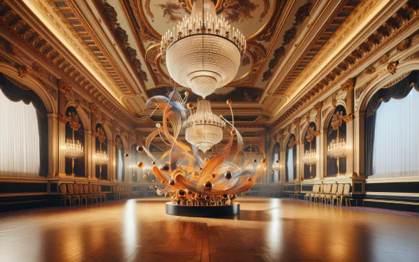 Elegant ballroom with ornate chandeliers and a grandiose ceiling as a high-definition desktop wallpaper and background.
