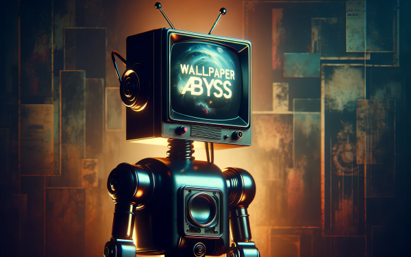 HD Wallpaper Abyss robot-themed desktop background with artistic vintage television head design.