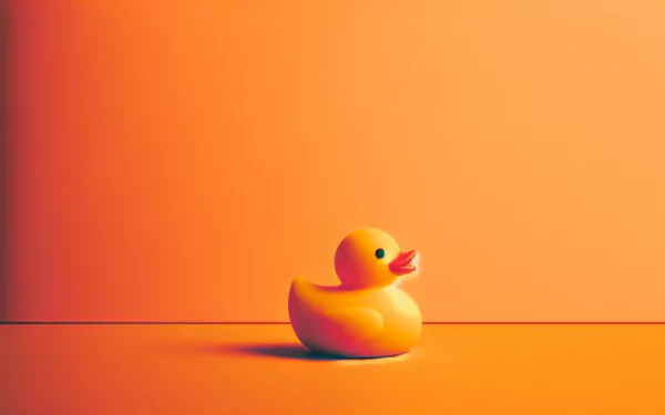 HD wallpaper of a solitary rubber duck on an orange background for a minimalist desktop.
