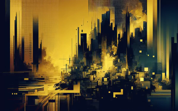 HD abstract cityscape wallpaper with a vibrant yellow and black color scheme for desktop background.