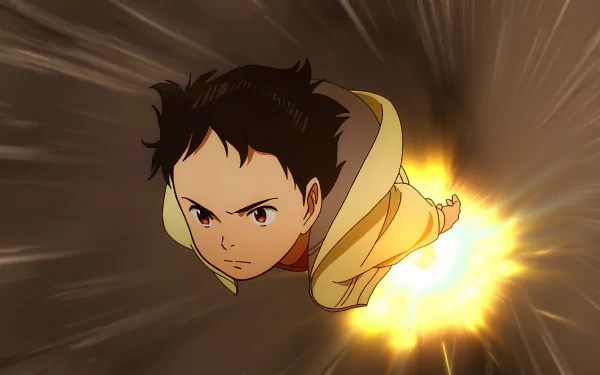 Anime character from Pluto 2023 anime series flying with intense expression HD wallpaper.