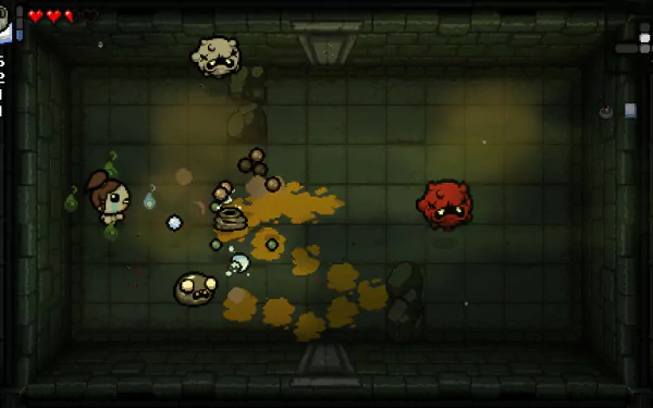HD desktop wallpaper featuring a scene from The Binding of Isaac: Repentance video game with characters engaging in playful dungeon combat.