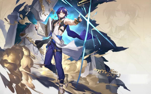 HD wallpaper featuring the character Dr. Ratio from the video game Honkai: Star Rail, showcasing dynamic pose with high detail and vibrant colors.