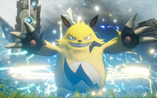 HD wallpaper of Palworld video game featuring an electrifying creature in an animated environment.