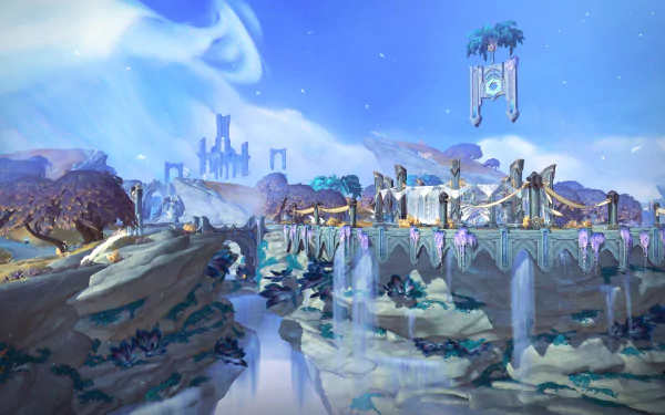HD wallpaper of World of Warcraft: Shadowlands featuring ethereal landscapes and floating structures for desktop background.