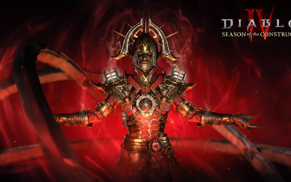 HD wallpaper of Diablo IV Season of the Construct theme with a detailed character in armor for desktop background.