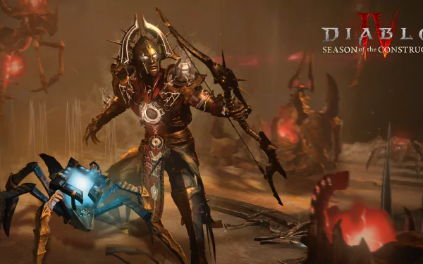 HD wallpaper featuring a fierce character from Diablo IV video game with a dark, battle-themed background.