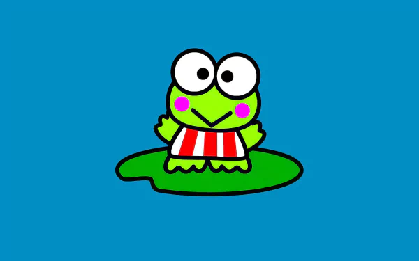 HD desktop wallpaper featuring Keroppi, the Sanrio anime frog character, on a bright blue background.