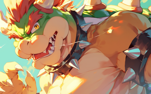 HD desktop wallpaper featuring Bowser from the Mario series, showcasing a vibrant and dynamic close-up illustration of the character in action for a lively background.