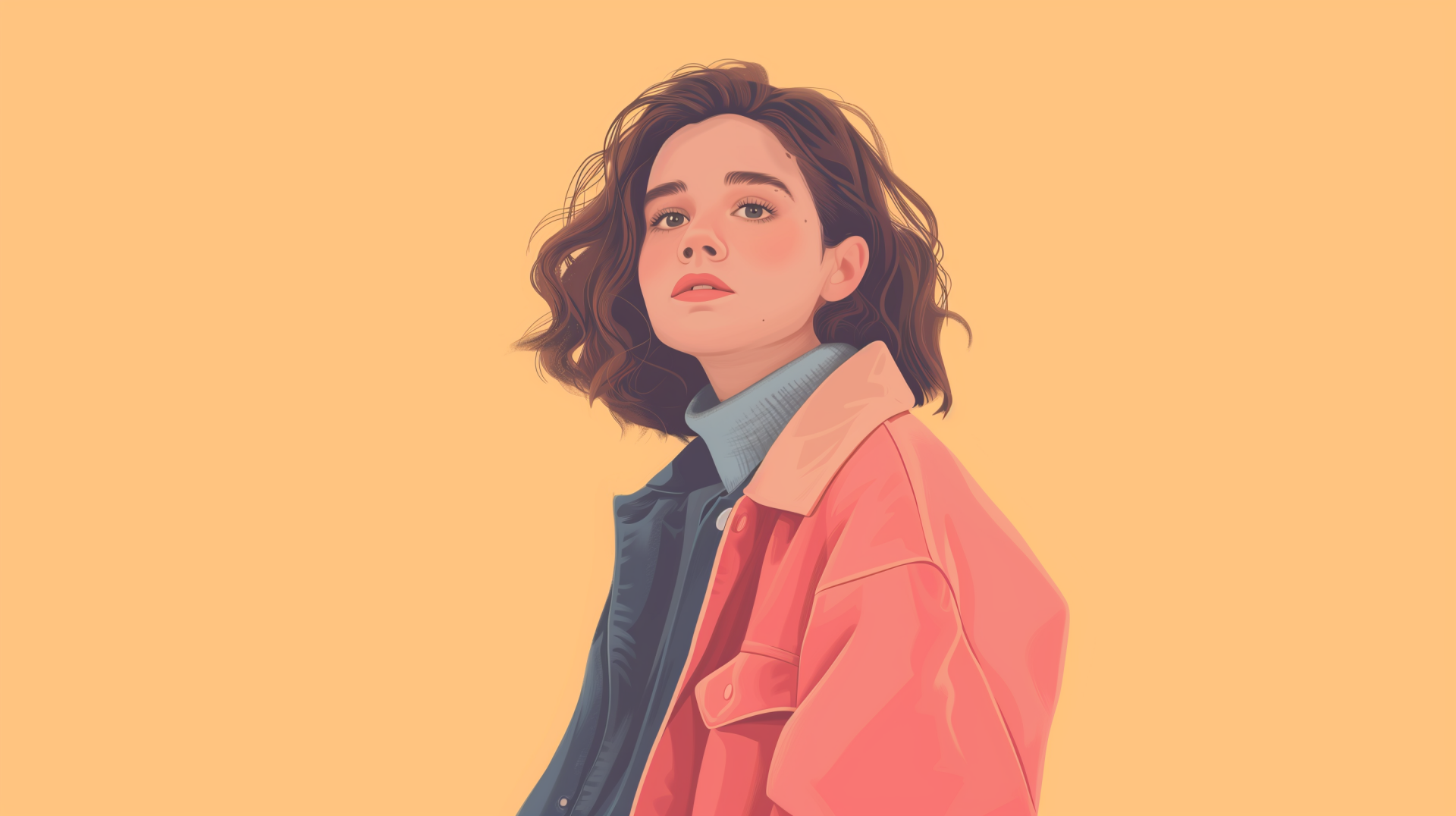 Stylish preppy woman in illustrated HD desktop wallpaper with a pastel yellow background.