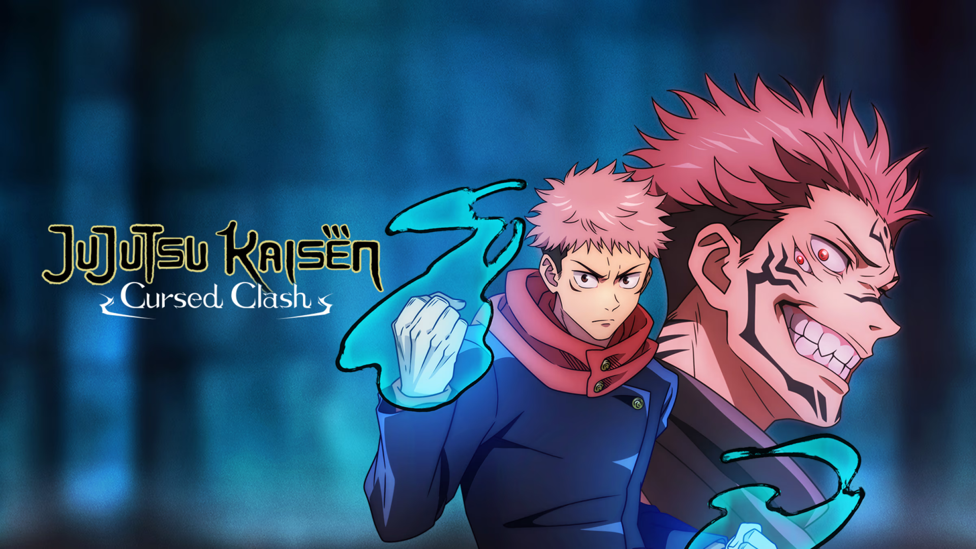 HD wallpaper featuring characters Yuji Itadori and Sukuna from Jujutsu Kaisen: Cursed Clash, set against a dynamic background.