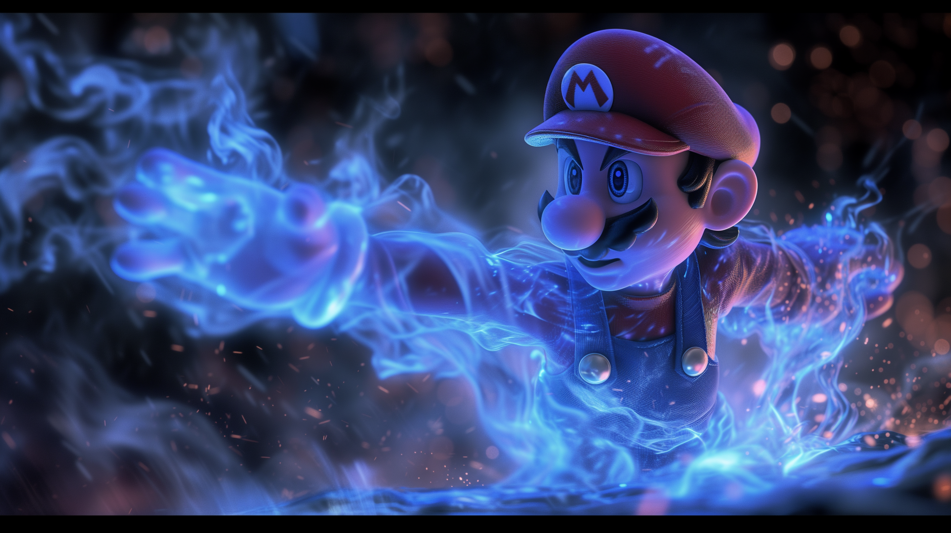 HD Mario desktop wallpaper featuring the iconic character with blue magical effects.