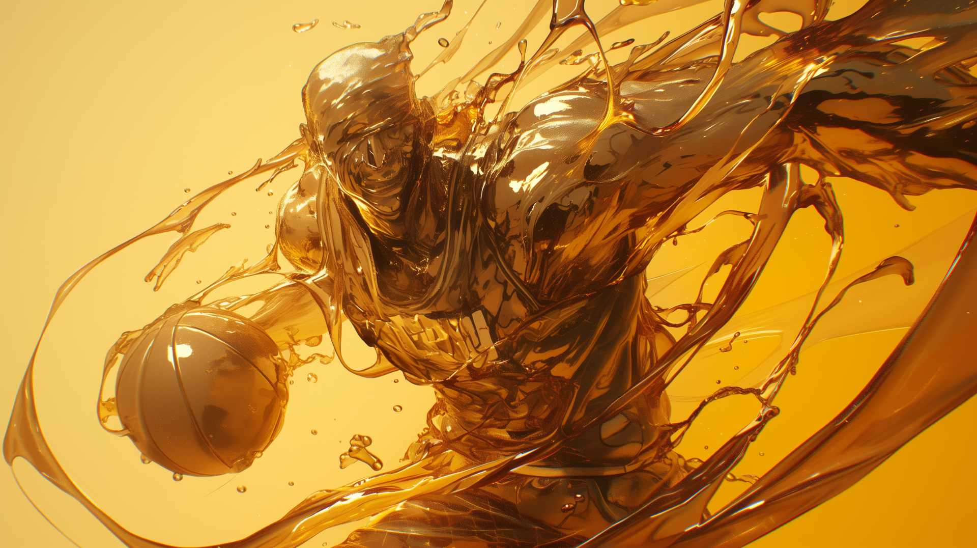 HD desktop wallpaper featuring abstract golden liquid art, reminiscent of a basketball scene, fitting for NBA enthusiasts.