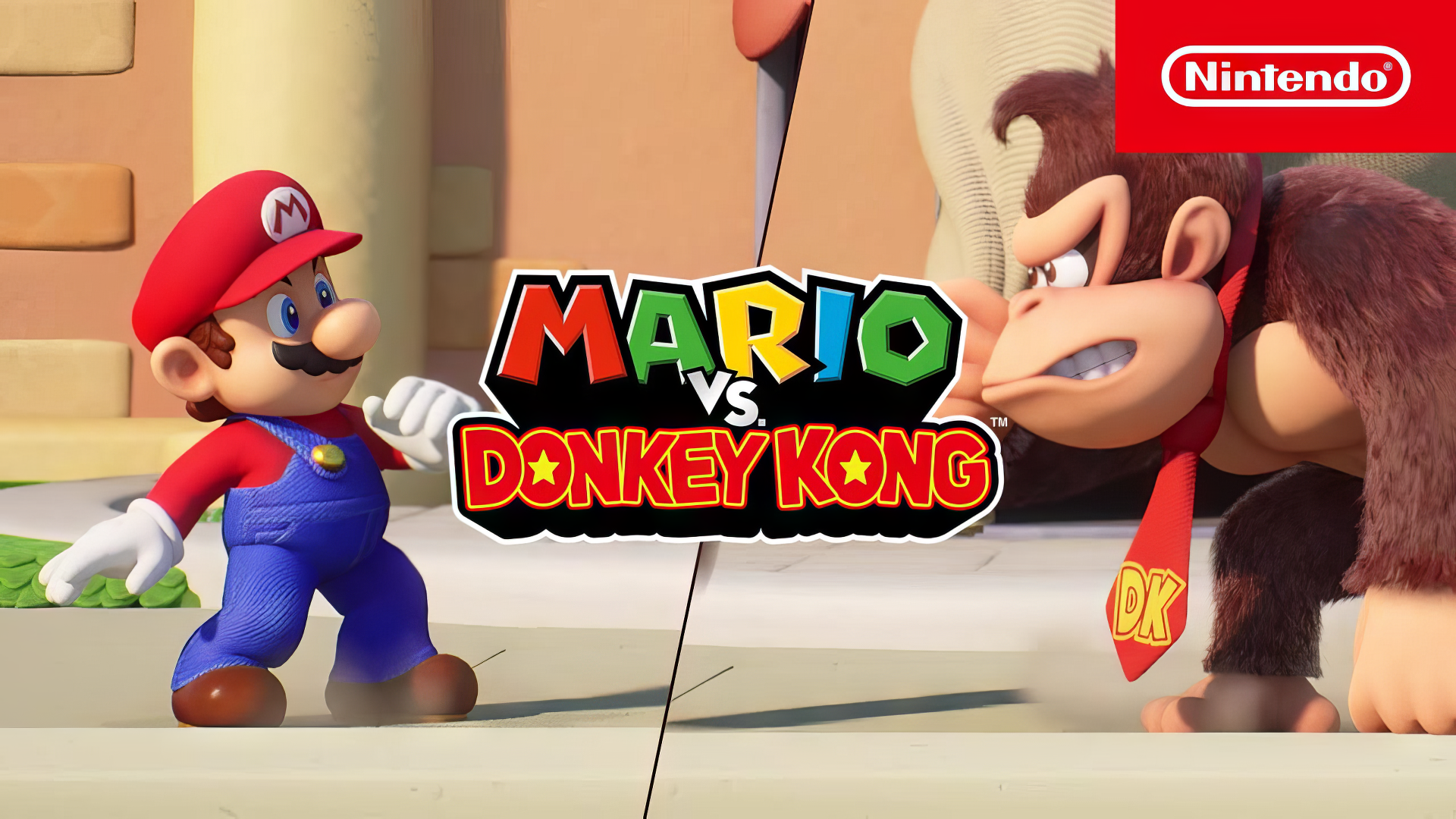 HD wallpaper featuring Mario vs. Donkey Kong video game characters for desktop background.
