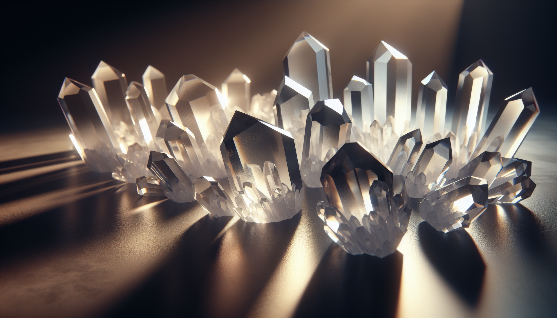 HD wallpaper featuring a cluster of radiant quartz crystals with dramatic lighting.