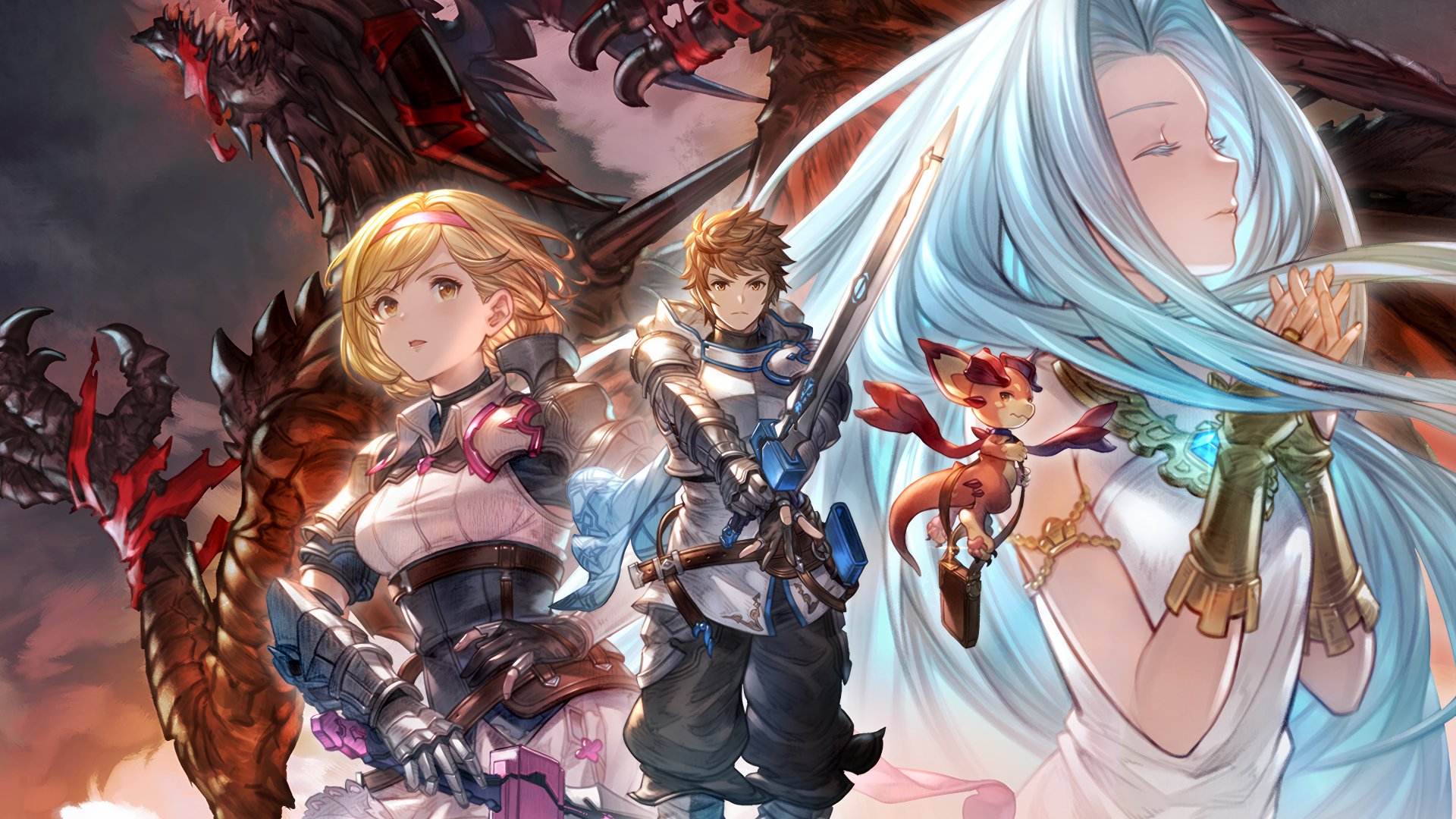 HD Wallpaper featuring characters from Granblue Fantasy: Relink video game with a dramatic fantasy backdrop for desktop backgrounds.
