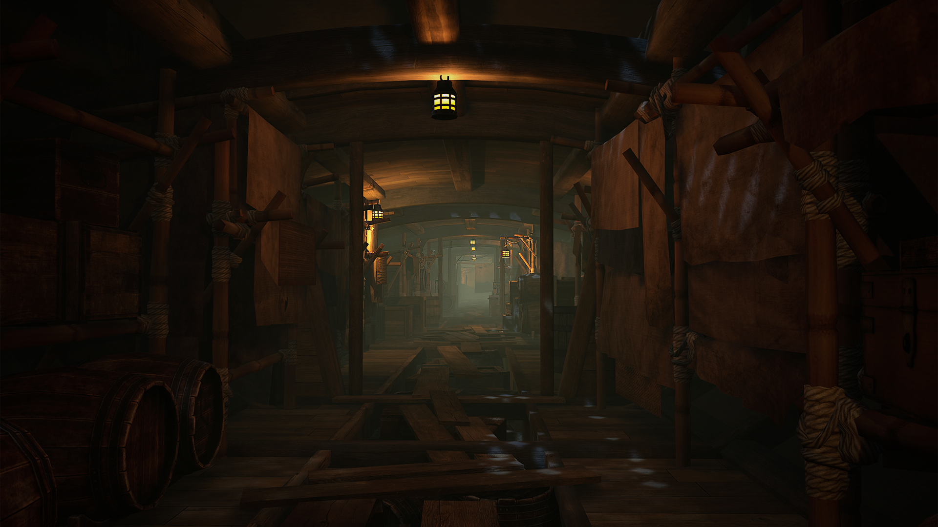 HD wallpaper of 'The Pirate Queen: A Forgotten Legend' video game featuring an atmospheric pirate ship interior.