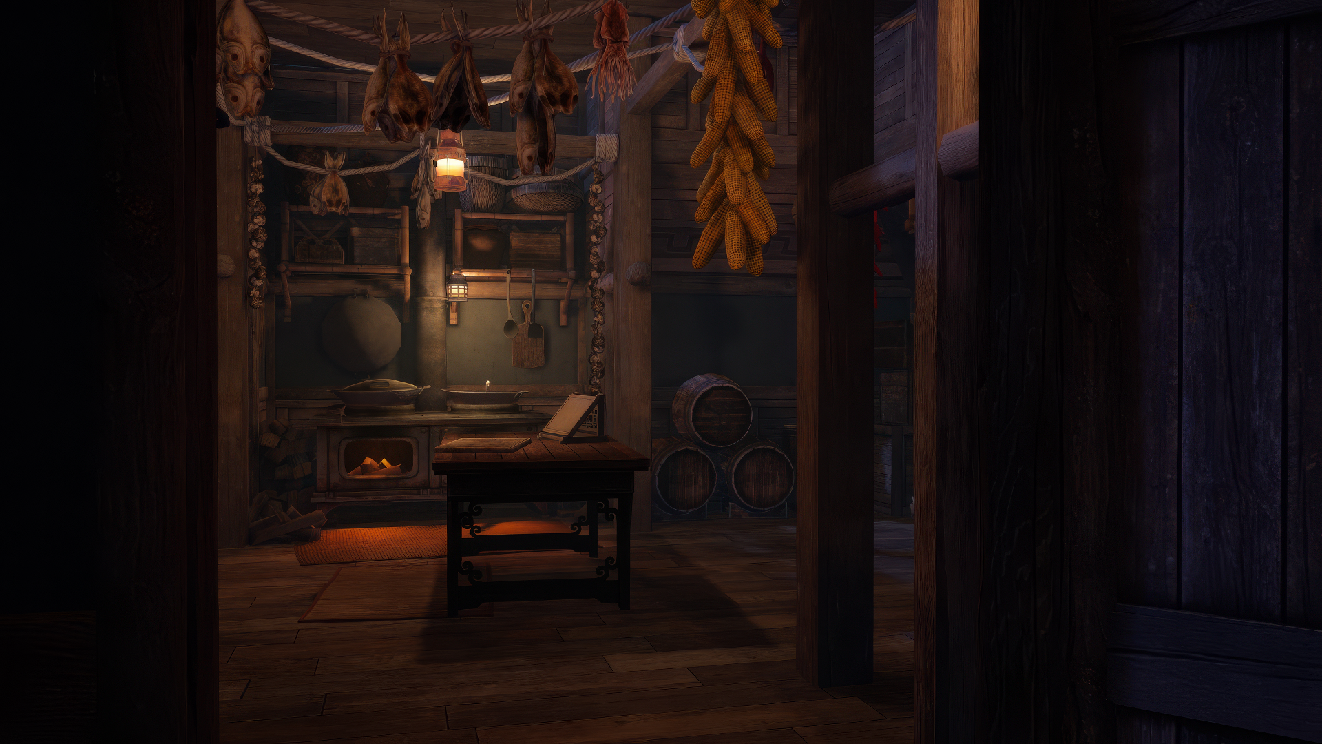 HD wallpaper of The Pirate Queen: A Forgotten Legend game depicting an atmospheric pirate cabin interior scene.