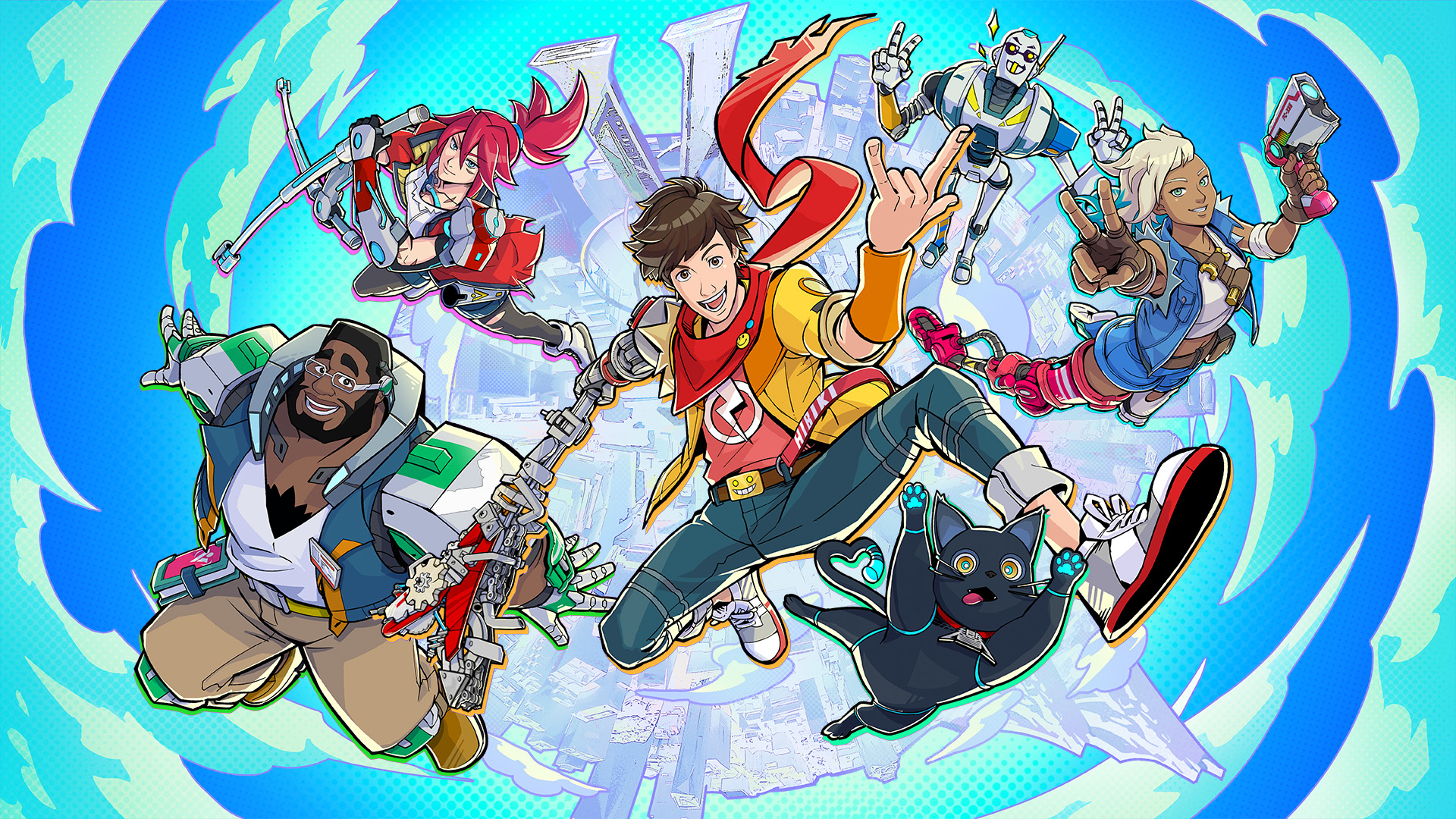 Hi-Fi Rush game characters in action-packed HD desktop wallpaper and background image.