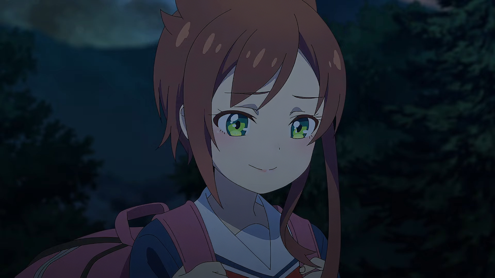 Anime character with green eyes on a journey in Train to the End of the World themed HD desktop wallpaper.