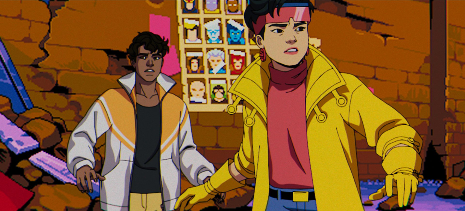 Jubilee and a companion feature in this HD desktop wallpaper from the animated series X-Men '97, showcasing vibrant colors and dynamic expressions in a thrilling moment.