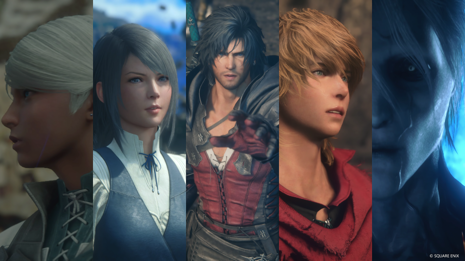 HD desktop wallpaper and background featuring a collage of characters from the video game Final Fantasy XVI.