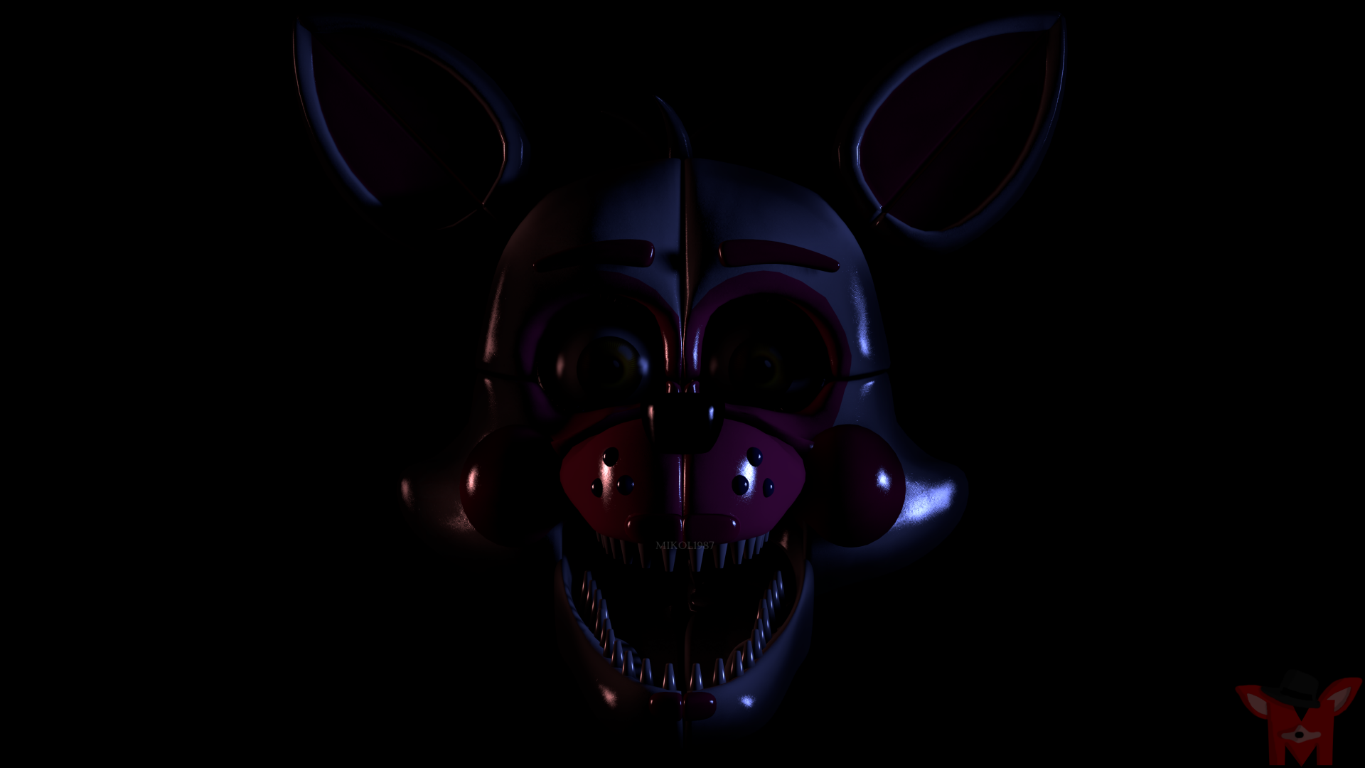Dark and eerie close-up of an animatronic from Five Nights at Freddy's: Sister Location, presented as a 4K Ultra HD PC desktop wallpaper background.