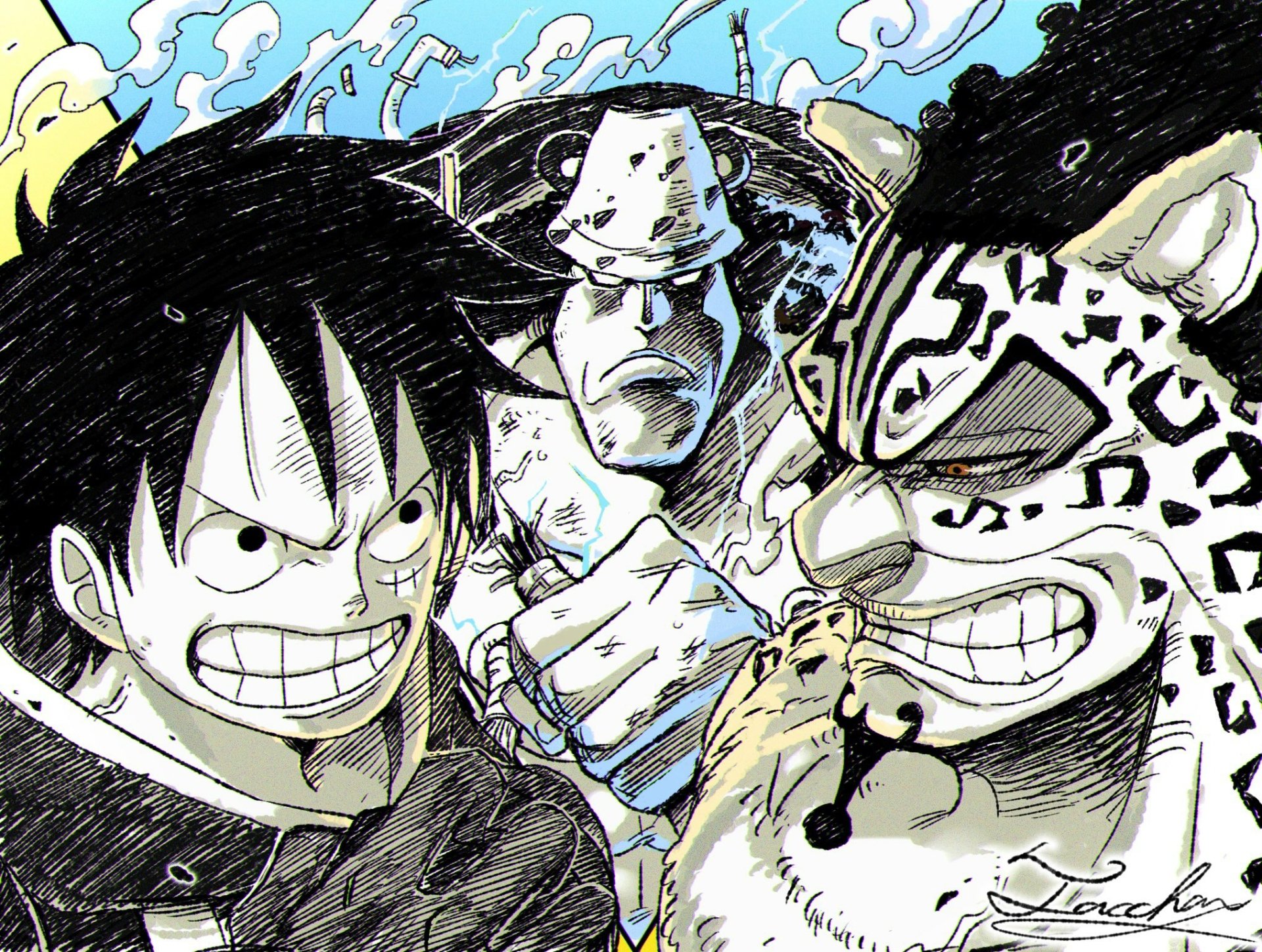 Download Anime One Piece Monkey D. Luffy Bartholomew Kuma Rob Lucci HD Wallpaper by tacchan56110