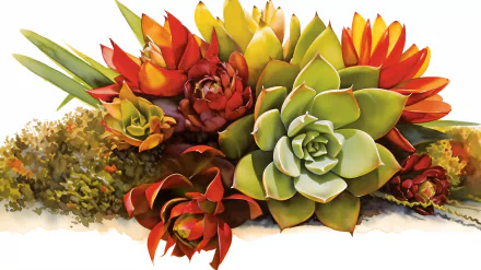 Colorful succulent plants HD wallpaper for desktop background.