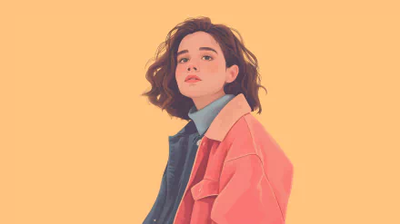 Stylish preppy woman in illustrated HD desktop wallpaper with a pastel yellow background.