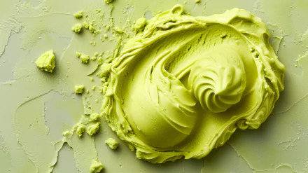 A vibrant swirl of green gelato displayed on a textured background, creating an inviting HD desktop wallpaper that highlights the creamy texture and rich color of the dessert.
