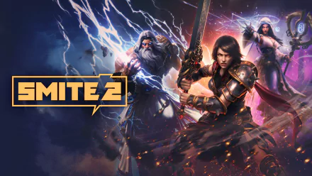 HD wallpaper featuring dynamic characters from Smite 2 video game with electric and mystical elements for desktop background.