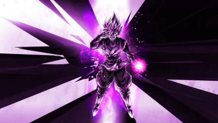 HD wallpaper of Black Goku in Super Saiyan Rosé form from Dragon Ball Legends video game, featuring dynamic purple energy effects.