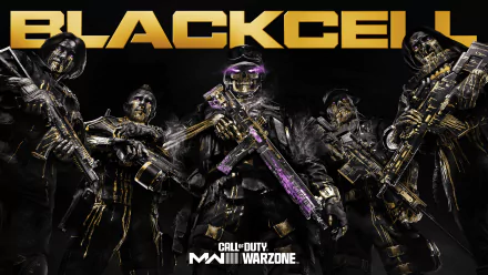 An HD desktop wallpaper featuring characters from Call of Duty: Modern Warfare III (2023), showcasing a team in dark, armored gear with weapons against a striking black background.