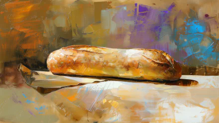 Artistic HD wallpaper of a freshly baked baguette bread on an abstract background