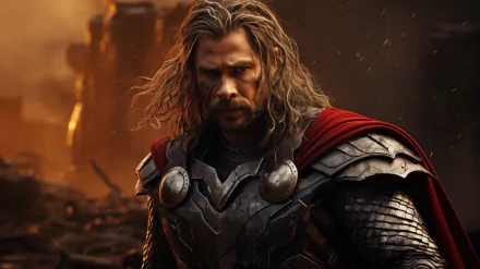 HD wallpaper of Thor from Marvel Comics with a dramatic battle background.
