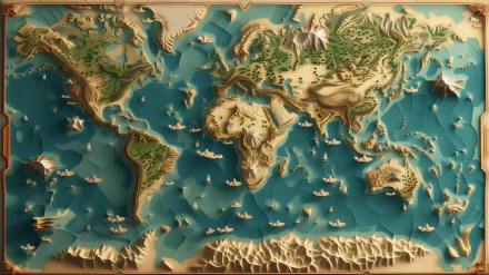 HD desktop wallpaper featuring a stylized 3D world map with textured topography for a sophisticated background.