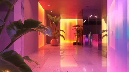 HD wallpaper of a room with pink aesthetic interior design for desktop background.