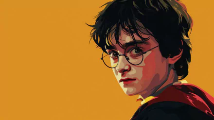 HD desktop wallpaper featuring an artistic illustration of a Harry Potter character on a vibrant orange background.