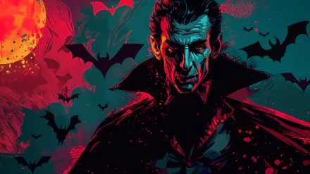 HD vampire-themed desktop wallpaper featuring a dramatic dark vampire figure with bats in the background.