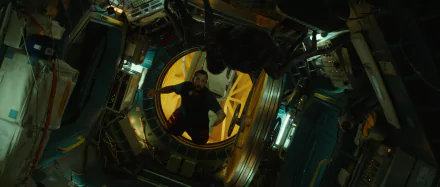 HD wallpaper of a scene from the movie Spaceman (2024) featuring an astronaut in a spacecraft interior.
