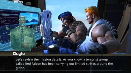 HD desktop wallpaper from Contra: Operation C featuring characters in a mission briefing scene for video game enthusiasts.