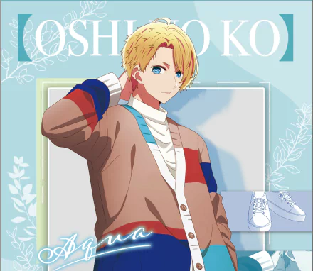 HD PC desktop wallpaper featuring Aquamarine Hoshino from the anime Oshi no Ko, showcasing the character with a light blue and pastel-themed background.