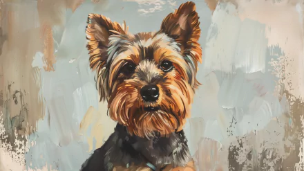 HD desktop wallpaper featuring a beautifully illustrated Yorkshire Terrier with a detailed, artistic background.