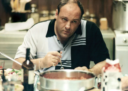 HD wallpaper featuring a scene from the TV show The Sopranos with the main character cooking in the kitchen.